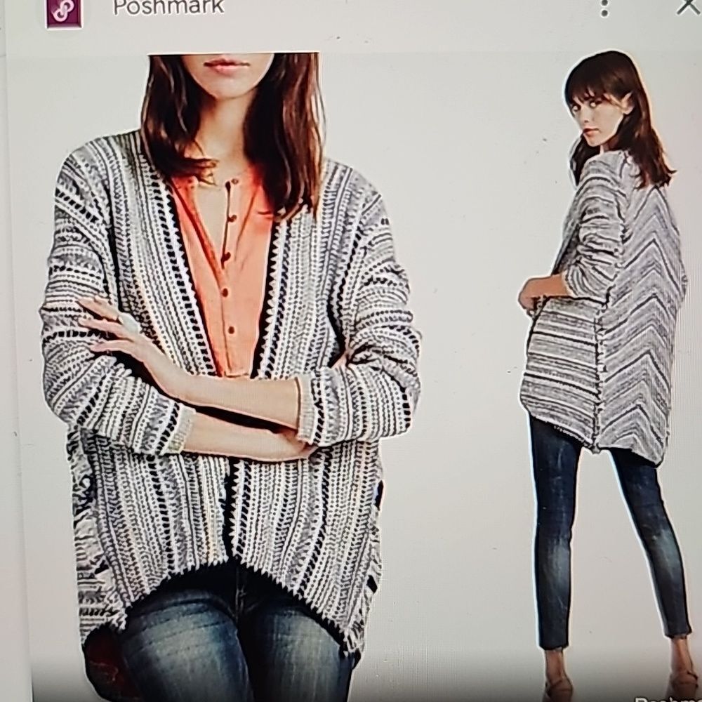 Lucky Brand Pottery  fringe multi color Aztec cardigan size small‎